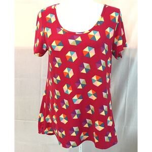 LULAROE "Simply Comfortable" Sz Small Pull-On Hi-Lo Shirt Pink Orange Blue Top